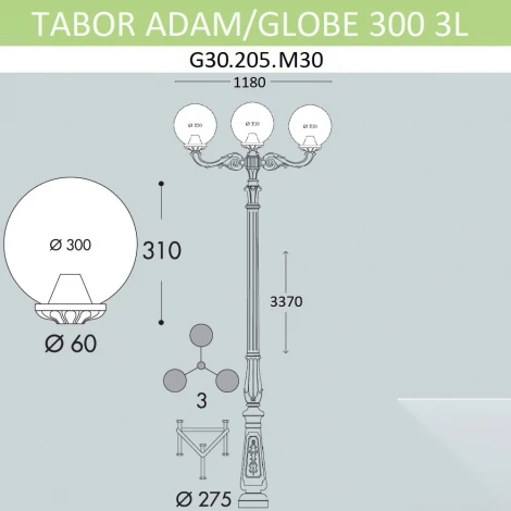 Наземный фонарь Fumagalli GLOBE 300 G30.205.M30.AYF1R (220V, фонарь, шар, IP55)