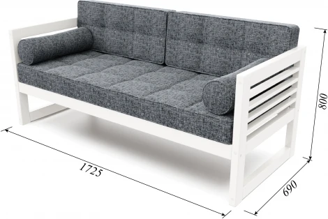 Диван Arsko прямой Сега Б белая эмаль рогожка графитовая