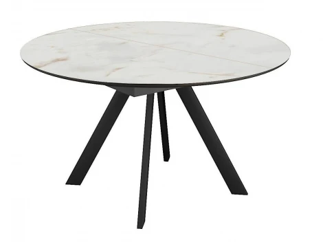 Стол DikLine SKC120 d1200 Керамика глянец Ostra Bianco (мрамор глянец белый)/подстолье черное/опоры черные 00-00081866