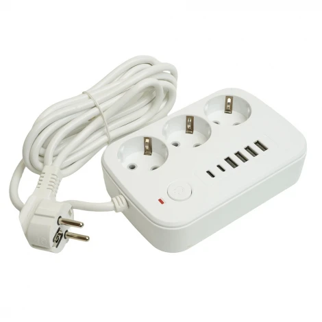 Удлинитель 3-х местный 4хUSB Type-A + 2хUSB Type-C 3 метра (белый) Stekker Home plus 49979