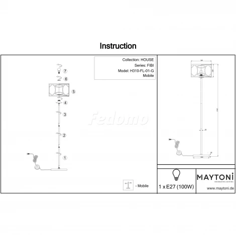 Торшер Maytoni Fibi H310-FL-01-G