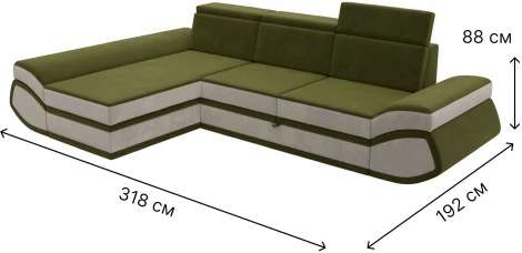 Диван угловой Лига-032 левый угол (Зеленый,Бежевый/Микровельвет) Лига Диванов арт.121653L