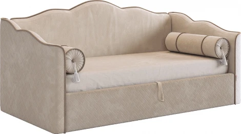 Кровать с подъемным механизмом Лея (Софа) 90х200 см Mebelson (ДСП,ЛДСП,Велюр/Кремовый,Латте) арт.KM.S-18.2959