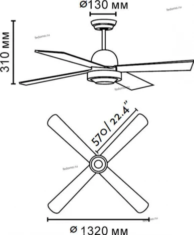 Вентилятор потолочный с пультом управления Faro Ibiza, 4 лопасти, черный, махагон с дубом