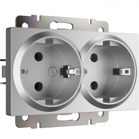 Розетка двойная с заземлением (серебряный) W1172006 (a051525)