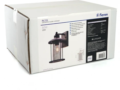 Настенный уличный светильник Feron Борда 48388 PL721 60W E27 черный Бордо (220V, круглые, IP44)