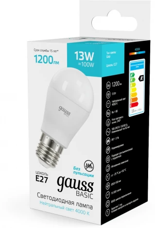 Лампочка светодиодная Gauss 10502232 Шар 13W 1200lm 4000K E27 LED
