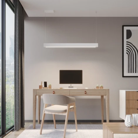 Подвесной линейный светильник Novotech Iter 359551 белый диммир. со сменой цв.темпер. (пульт ДУ/прилож. Smart Life) LED 36W 220V 3000-6000К (регулировка яркости, умный дом - Алиса, Tuya Smart, Smart Life, на тросе)