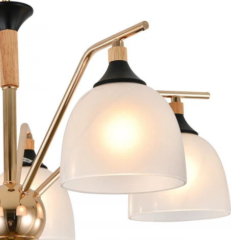 Подвесная люстра Escada Actinidia 2123/5P 5x40Вт E27, металл/стекло, черный/дерево, белый матовый плафон (220V, на цепи)