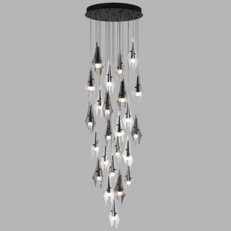 Потолочная каскадная люстра Odeon Light Afalina 5442/137L черный/бел.матовый/прозрачн./дымчатый/металл/стекло LED*137W 3000K (220V, на проводе)