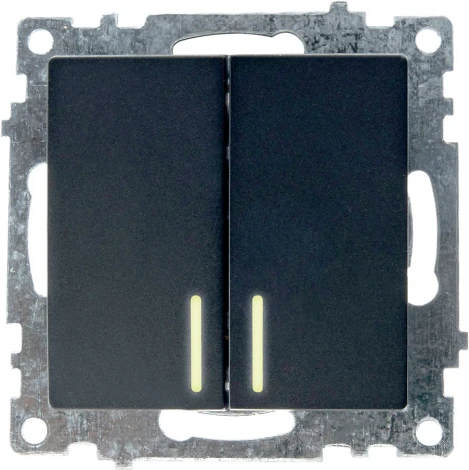 Выключатель двухклавишный с подсветкой (черный) Stekker Катрин 39607