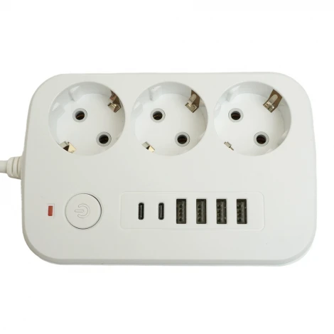 Удлинитель 3-х местный 4хUSB Type-A + 2хUSB Type-C 1,8м. (белый) Stekker Home 49972