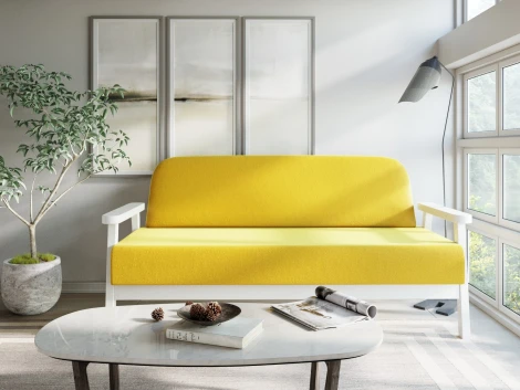 Диван Arsko прямой Флори М белая эмаль велюр желтый