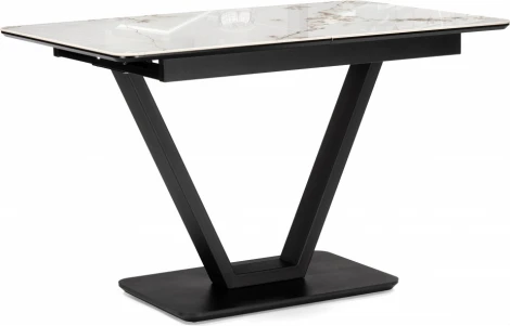 Кухонный стол Woodville Бугун 120(160)х80х77 белый мрамор глняец / черный (МДФ) арт.588019