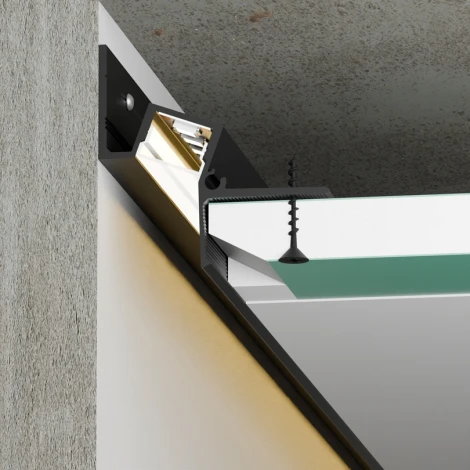 Профиль алюминиевый теневой встраиваемый черный 51х35х3000мм для потолков из гипсокартона Wolta WAP WAP-I-51/35/3000-В