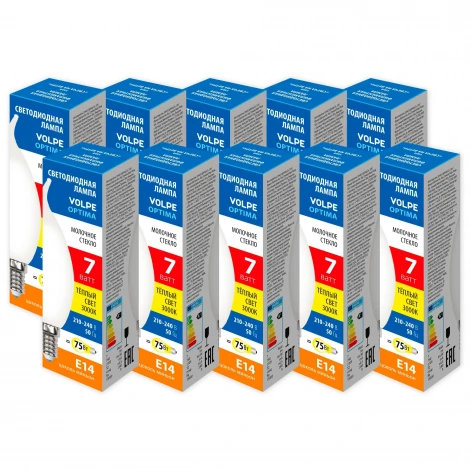 Лампа светодиодная Volpe Optima Филамент LED-CW35-7W/3000K/E14/FR/SLF Набор из 10штук свеча на ветру матовая теплый белый свет 3000К