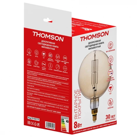 Лампочка светодиодная филаментная прозрачный шар E27 8W Thomson Filament G200 TH-B2175