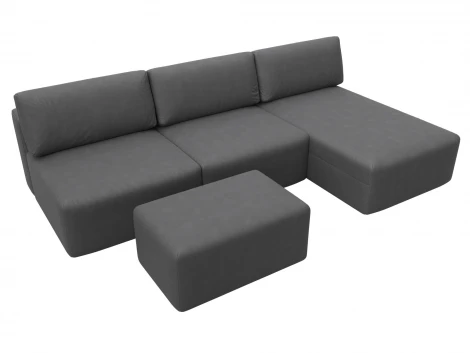 Диван угловой модульный с пуфом Лига-060 НПБ Лонг угол универсальный (ЛДСП,Брус,Фанера/Пластик/Замша/Серый) Лига Диванов 129524