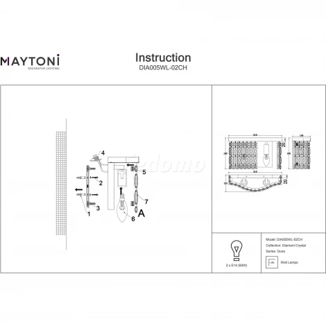 Настенный светильник Maytoni Dune DIA005WL-02CH (220V, хрусталь)