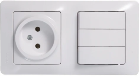 Розетка встраиваемая без заземления с трехклавишным выключателем (белый) Systeme Electric GSL000176