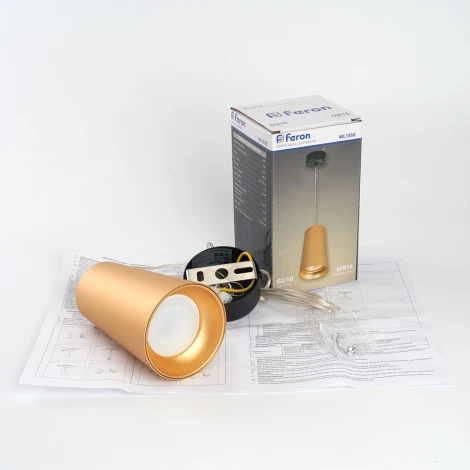 Подвесной светильник Feron ML1858 Barrel BELL levitation 48423 MR16 35W золото черный (220V, на проводе, круглые)