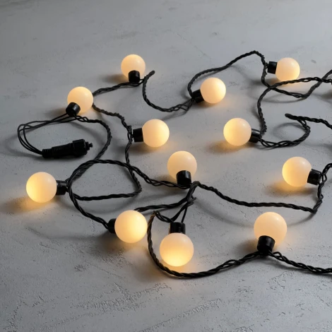 Гирлянда «Шарики» 5м Тепло-Белая 220В,  20 LED, провод черный каучук, IP65 Laitcom HB20-1-2WW