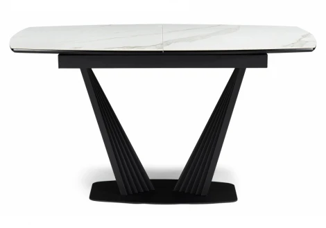 Керамический стол Вейл 160(205)х89 белый мрамор snow white / черный 626055