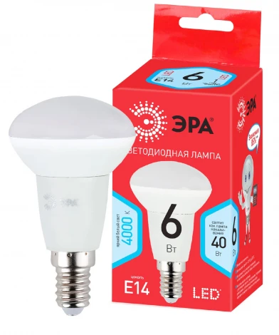 Лампочка светодиодная E14 6W ЭРА LED R50-6W-840-E14 R
