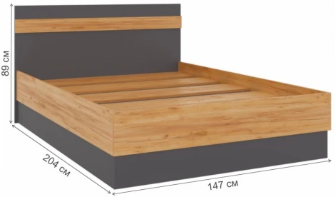 Полутораспальная кровать Woodville Кассандра 140х200 дуб крафт золотой / антрацит 559214