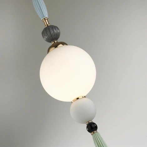 Подвесной светильник Odeon Light Palle 5405/1A золотой/голубой/зеленый/белый матов./металл/керамика/стекло E14 1*40W (220V, подвески, на проводе, шар, бусы)