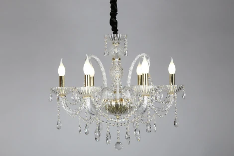 Подвесная люстра Omnilux Bonaita OML-70103-06 (220V, хрусталь, подвески, на цепи, подсвечник, свеча)