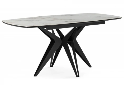 Керамический стол Риполь 160(205)х89 белый с прожилками gilt white / черный 625969