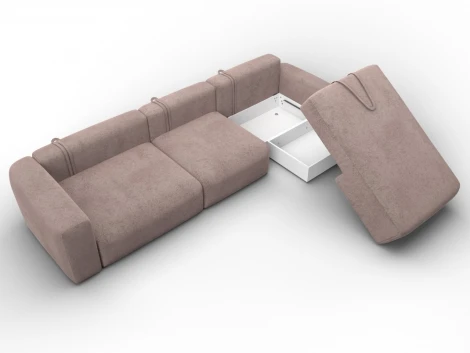 Диван угловой Лига-066 НПБ Лонг угол правый (ЛДСП,Фанера,Брус,Велюр/Бежевый) Лига Диванов 131226