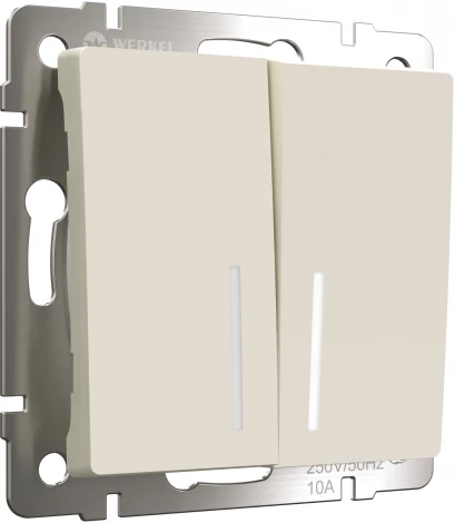 Выключатель двухклавишный проходной с подсветкой (айвори матовый) Werkel W1122162 (a062421)
