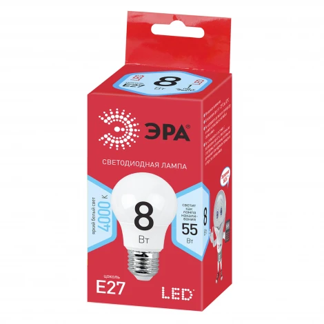 Лампочка светодиодная E27 8W ЭРА LED A55-8W-840-E27 R