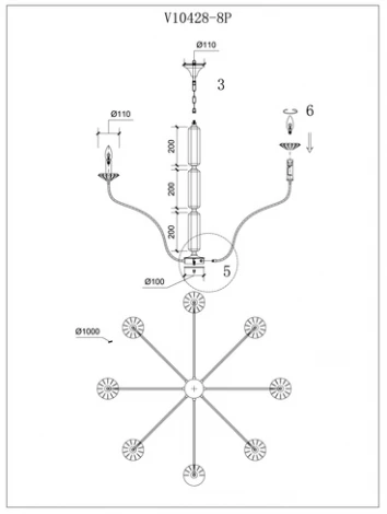 Подвесная люстра Moderli Catania V10428-8P (220V, на цепи, подсвечник, свеча)