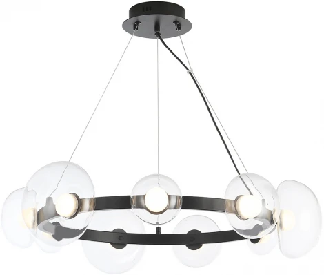 Подвесной светильник Crystal Lux BOSQUE SP9 BLACK/TRANSPARENT (LED, 220V, на тросе, круглые)