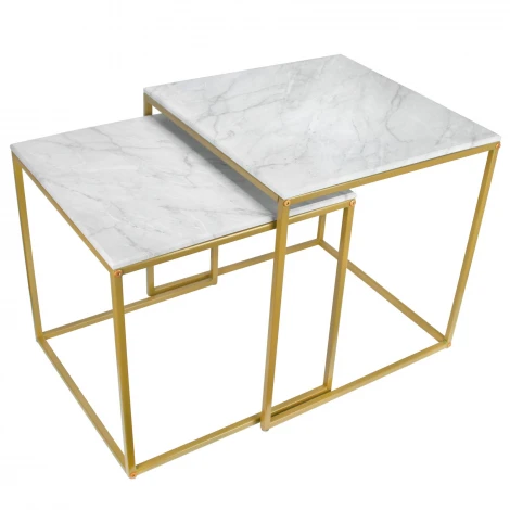 Стол журнальный МеталлАрт М002 белый мрамор/золото Mebelik 009486