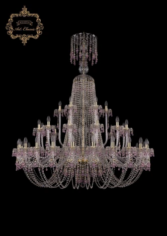 Подвесная большая люстра Art Classic 11.24 11.24.24+12+6.530.XL-168.Gd.V7010 (220V, хрусталь, на цепи, подсвечник, свеча)