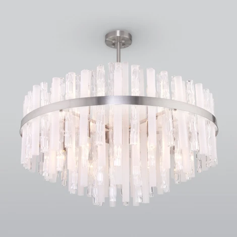 Потолочная люстра Wi-Fi на штанге Bogate's Hollis 367/12 Smart никель (220V, управление смартфоном, голосовое управление, умный дом - Minimir Home, Алиса, Маруся, Салют)