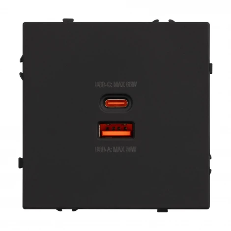 Механизм розетки с быстрой USB зарядкой SCT-NOBE-MUAC-SFPL-FC-BK (65W, QC3) (Arlight) 054317