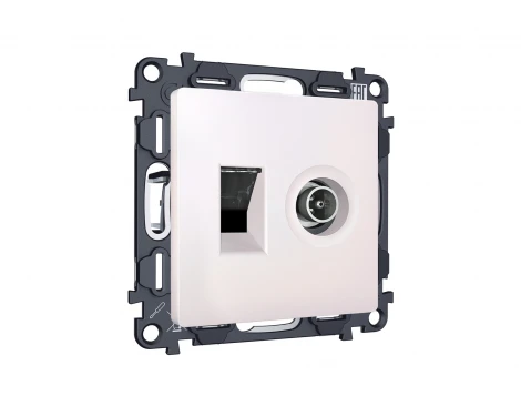 Комплект механизма ТВ-розетки оконечной и Ethernet RJ-45 розетки с автоматической защитной шторкой встраиваемый (жемчуг) Ambrella Volt QUANT MA212510