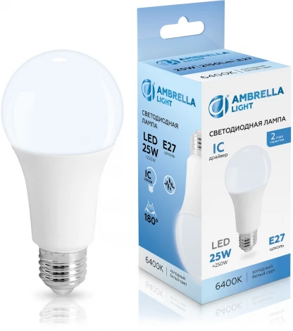 Лампа светодиодная Лон A65 25W 6400K Ambrella Bulbing 652506