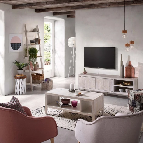 Журнальный стол La Forma (ex Julia Grup) Drom (Белый/ Тик,Альбиция,Дерево)