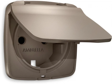 Лицевая панель Ambrella Volt OMEGA (Темная бронза матовый) для электрической розетки с заземлением со шторками и крышкой IP44 QUANT OP6380