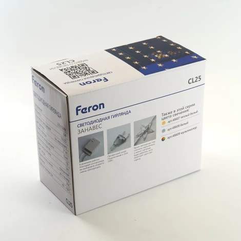 Светодиодная гирлянда Feron CL25 48607 занавес Звездочки 2*1м + 3м 220V 2700K, статичная, c питанием от сети, прозрачный шнур