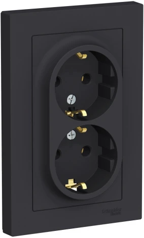 Розетка встраиваемая двойная с заземлением (карбон) Systeme Electric AtlasDesign ATN001024