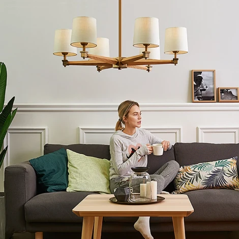 Потолочная люстра на штанге Jorgenson D85 Beige/Dark Wood By ImperiumLoft Stavra01 (220V)