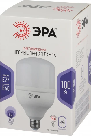 Лампочка светодиодная E27 с переходником на E40 100W ЭРА LED POWER T160-100W-6500-E27 с переходником на E40/E40