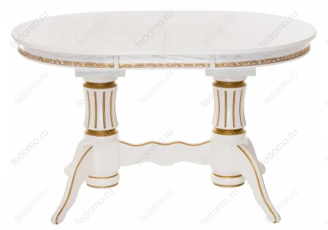 Деревянный стол Woodville Герцог молочный с золотой патиной 406086